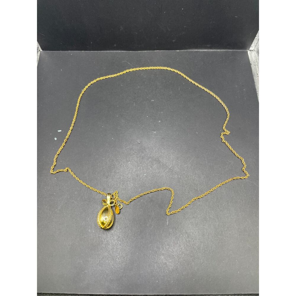 Vintage Joan Rivers Necklace Gold Tone Rope Chain Golden Egg Bow Pendant